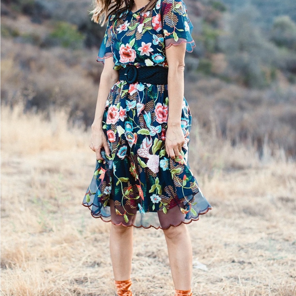 LuLaRoe Navy Floral Embroidered Dress - Size Medium - Soft & Stretchy Boutique